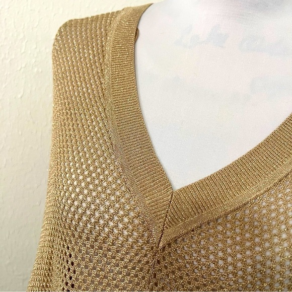 MICHAEL KORS Metallic Gold Knit Kaftan Poncho Med Business Casual EUC Designer - Picture 3 of 14